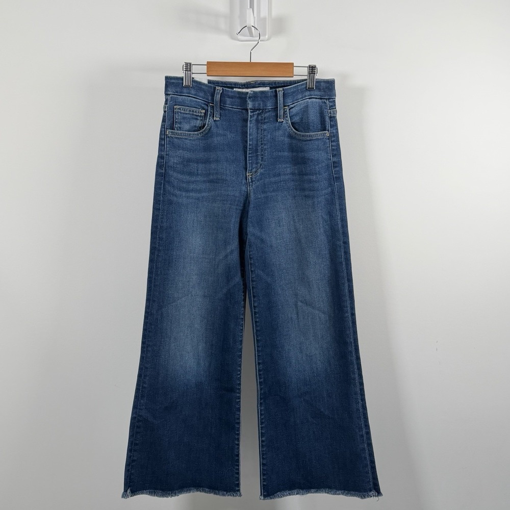 Frank & Eileen Galway Wide Leg Jeans Womens 25 Dark Wash Raw Hem High Rise Crop